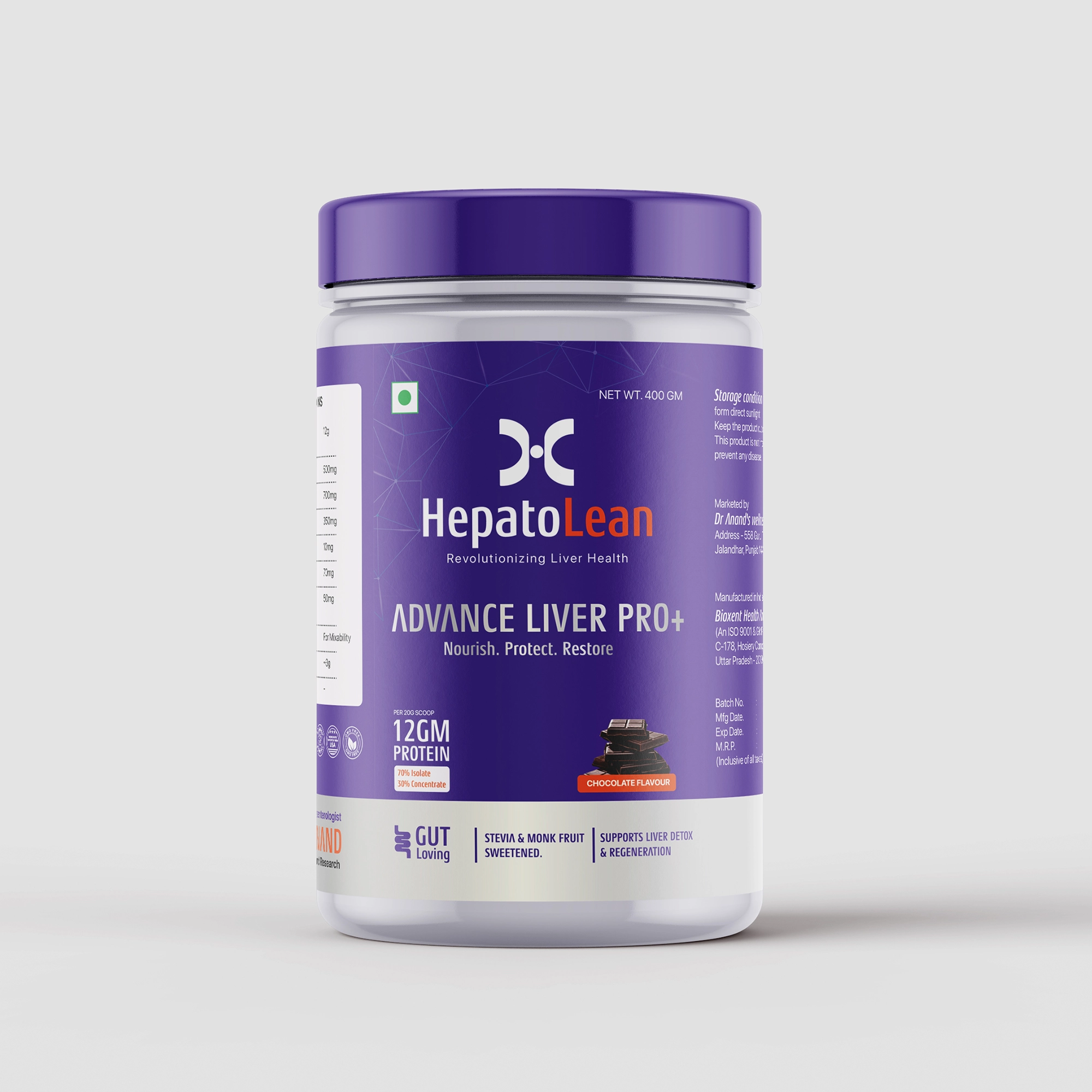 Hepatolean liver care protein powder, doctor-formulated whey isolate, 400g chocolate